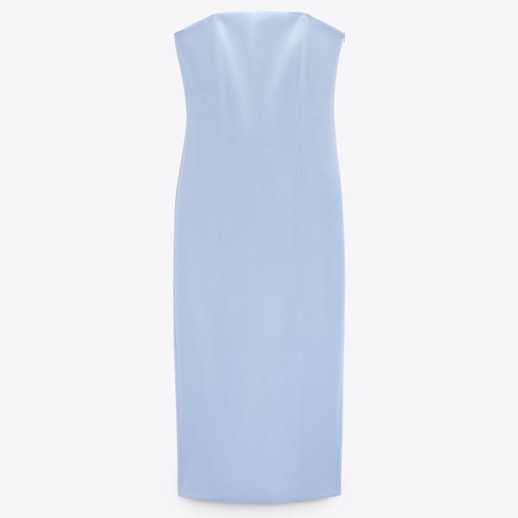 Zara Strapless Light Blue Midi Dress NWT - Picture 3 of 10